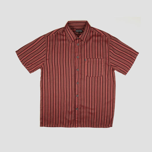 Passport Workers Stripe Shortsleeve Shirt Burgundy