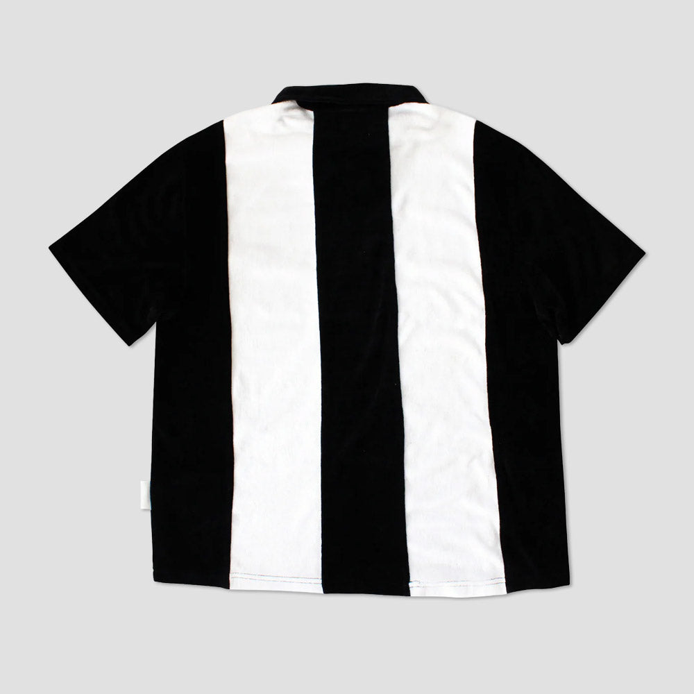 Skateboard Cafe Stripe 1/4 Zip Velour Polo Shirt Black / White