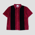 Load image into Gallery viewer, Skateboard Cafe Stripe Full Zip Velour Stripe Shirt Burgundy / Black
