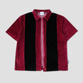 Load image into Gallery viewer, Skateboard Cafe Stripe Full Zip Velour Stripe Shirt Burgundy / Black

