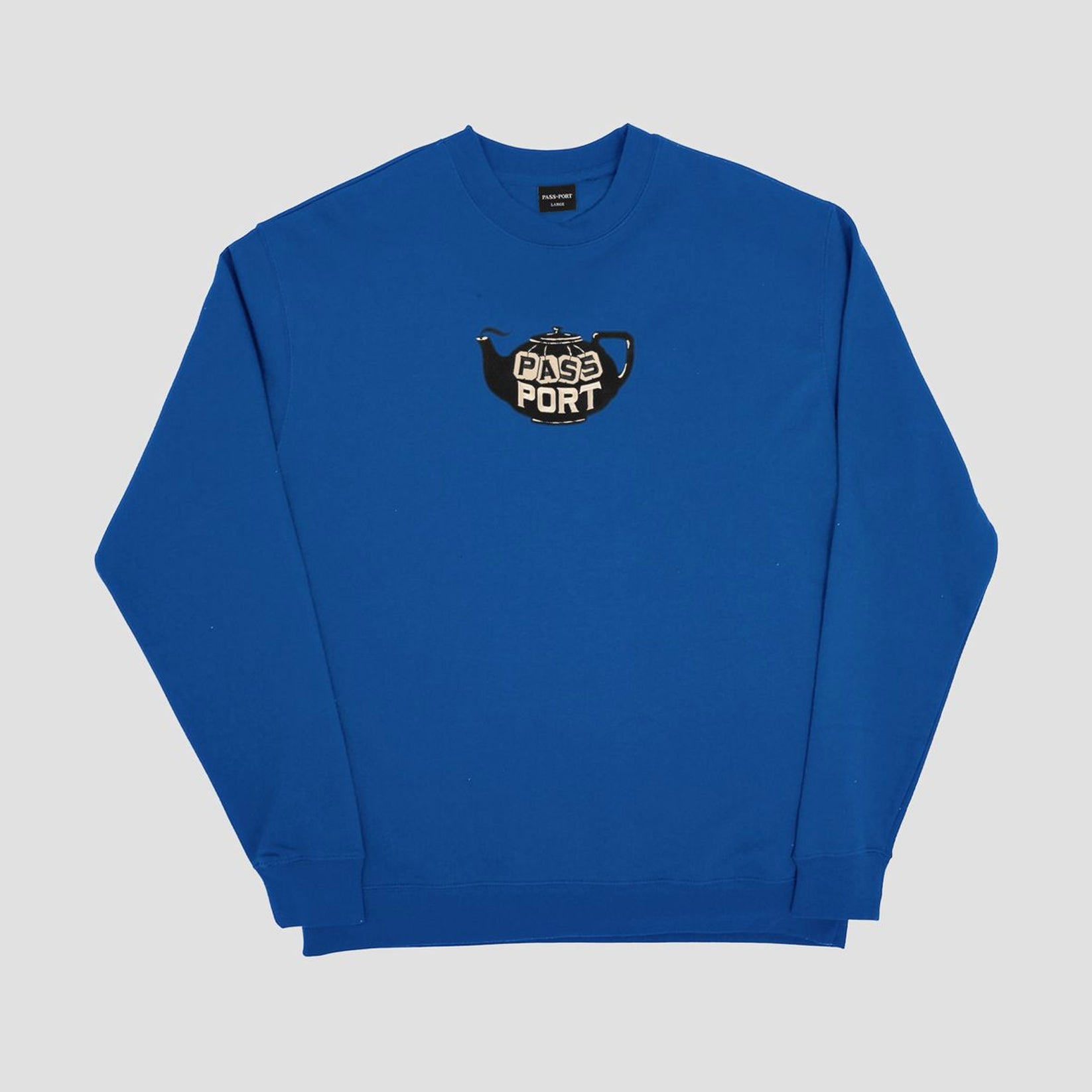 Passport Teapot Embroidery Sweater Royal Blue