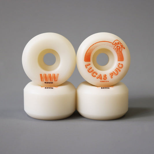 Wayward 52 mm 101a Lucas Puig Funnel Pro Skateboard Wheels White / Orange