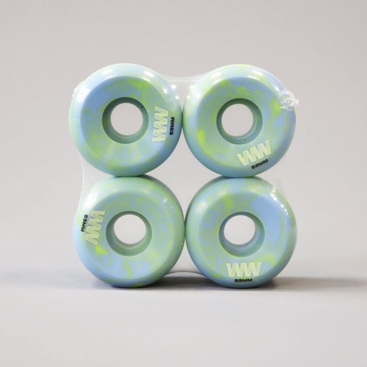 Wayward 53 mm 83b Swirl Formula Skateboard Wheels Neon Green / Baby Blue