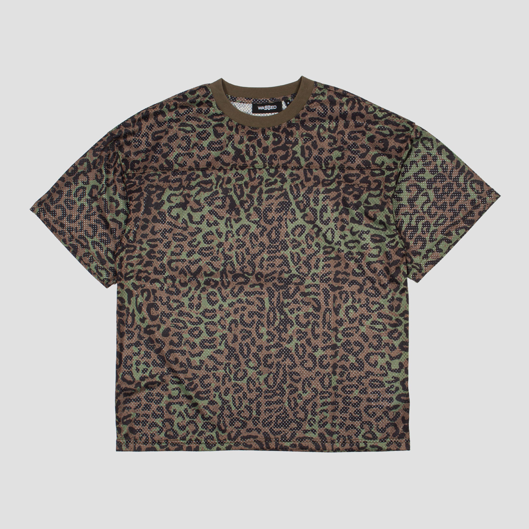Wasted Paris Cheetah Mesh Boxy T-Shirt Olive Khaki Camo