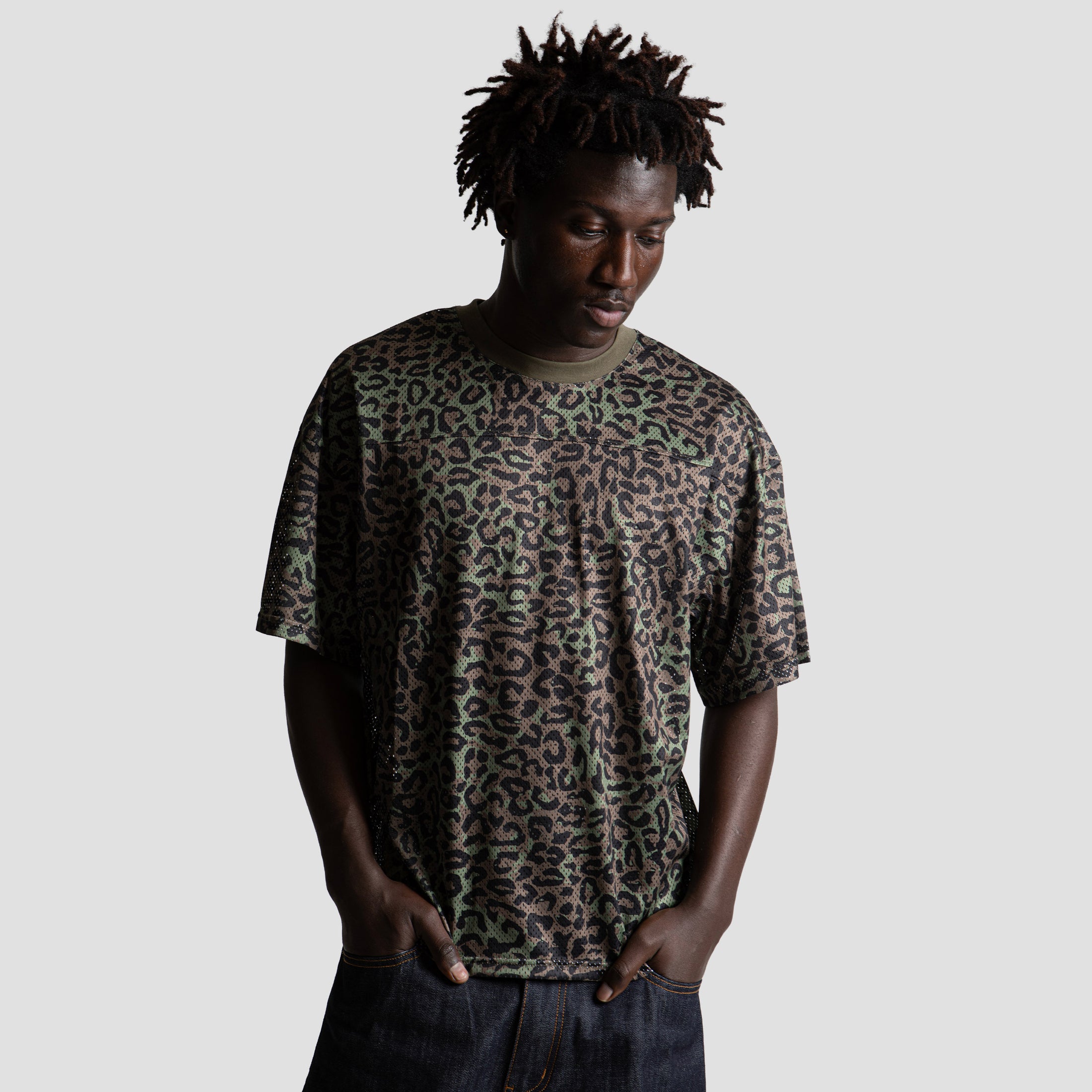 Wasted Paris Cheetah Mesh Boxy T-Shirt Olive Khaki Camo