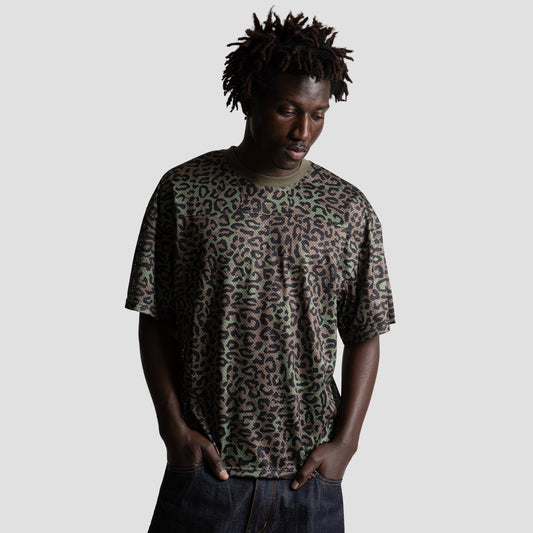 Wasted Paris Cheetah Mesh Boxy T-Shirt Olive Khaki Camo