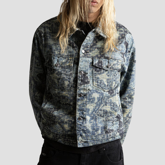 Wasted Paris Trompe L'Oeil Boro Trucker Jacket Blue