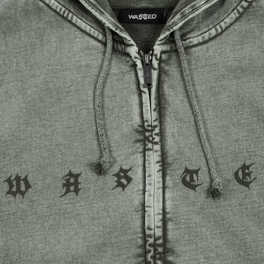 Wasted Paris Splinter Faded Zip Hoodie Faded Olive Khaki