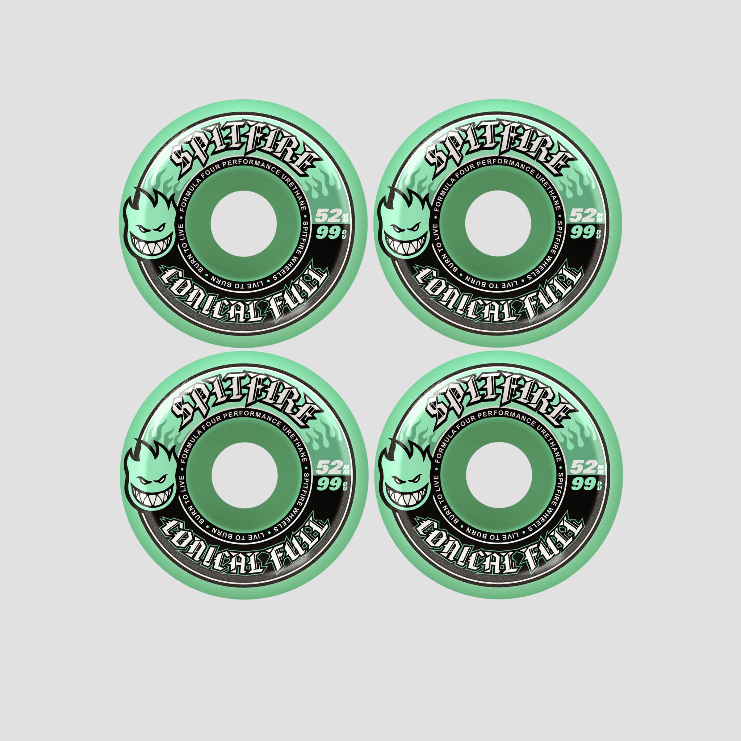 Spitfire 52mm F4 99 Team Color Pack Conical Full Skateboard Wheels
