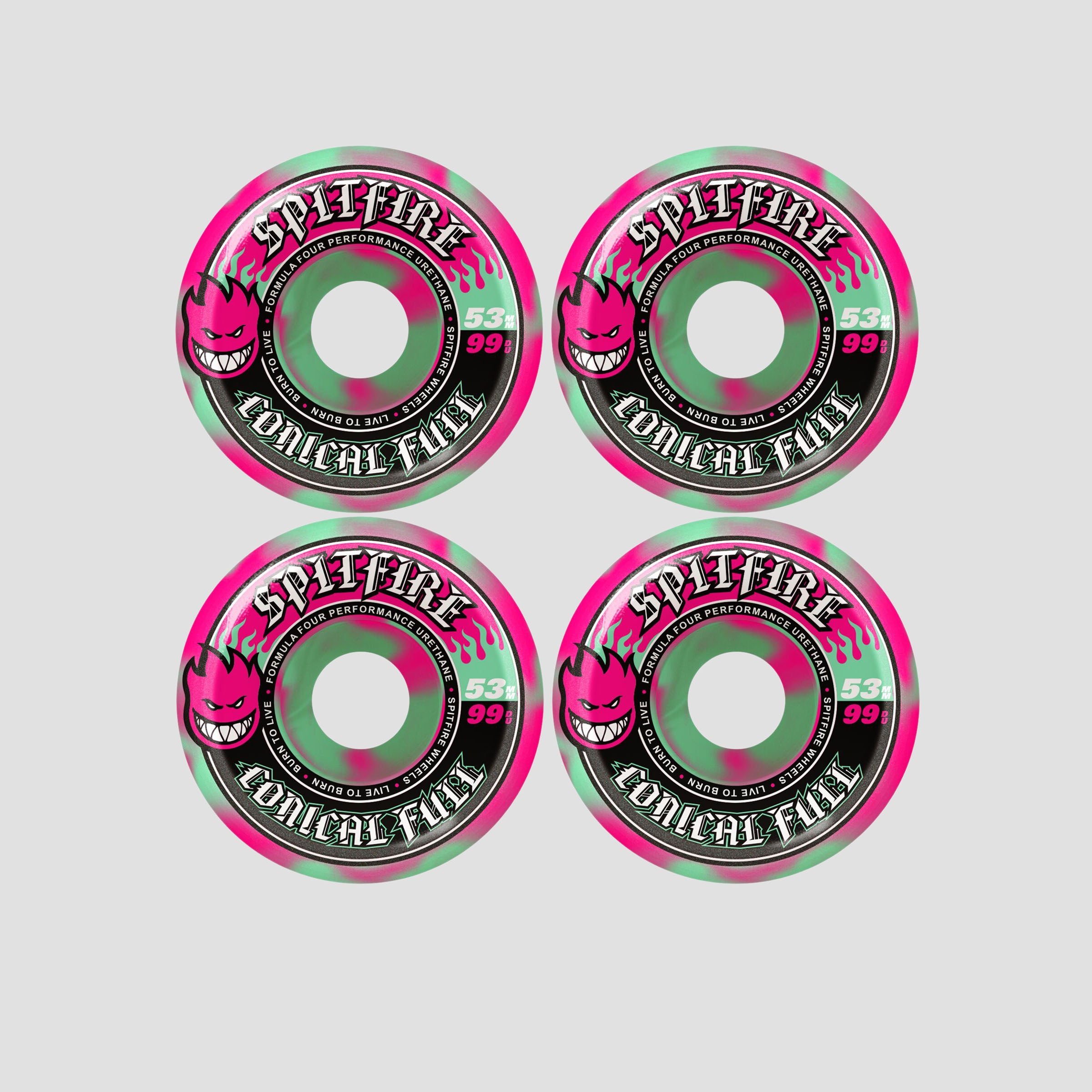 Spitfire 53mm F4 99 Team Color Pack Conical Full Skateboard Wheels