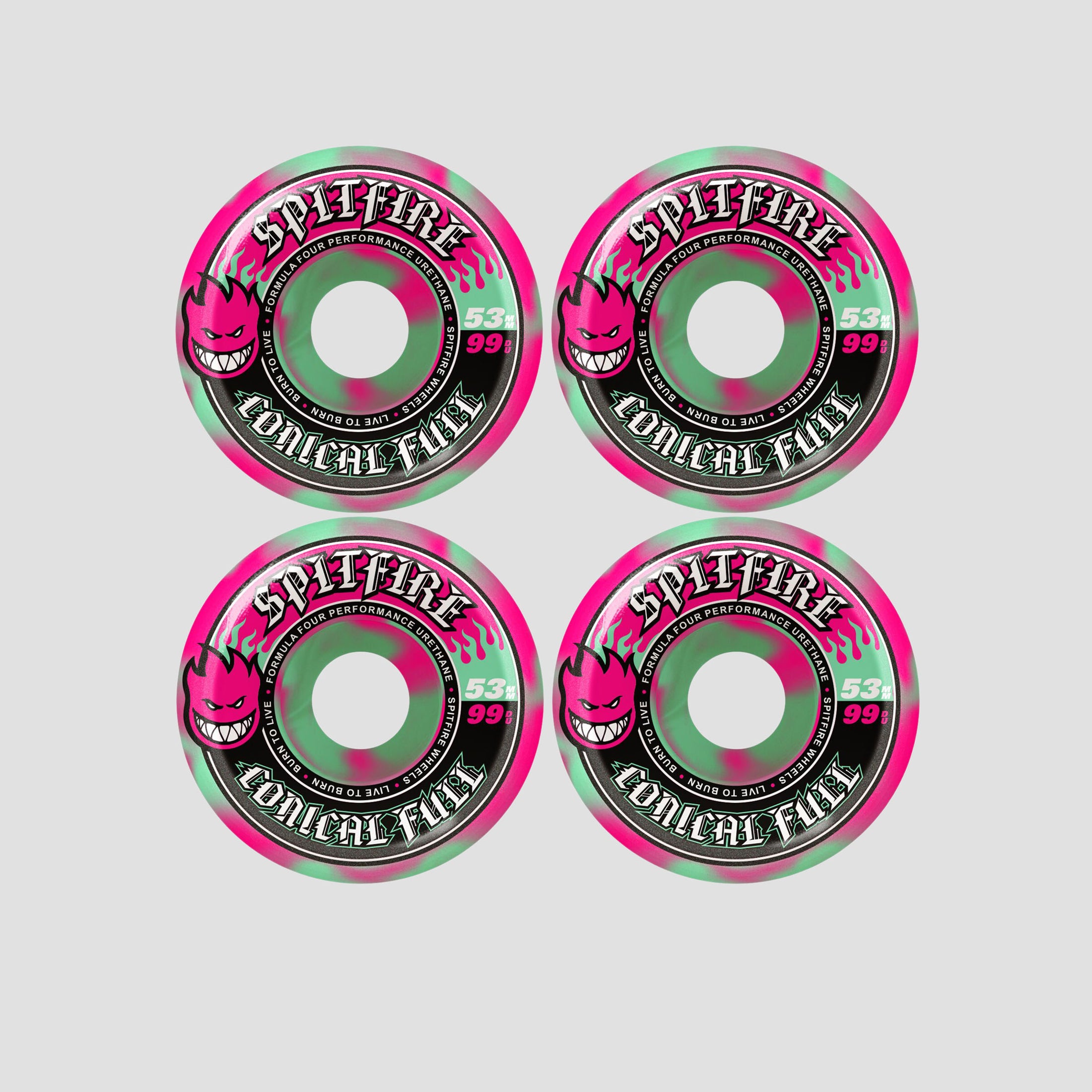 Spitfire 53mm F4 99 Team Color Pack Conical Full Skateboard Wheels Swirl