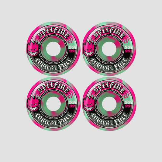Spitfire 53mm F4 99 Team Color Pack Conical Full Skateboard Wheels Swirl
