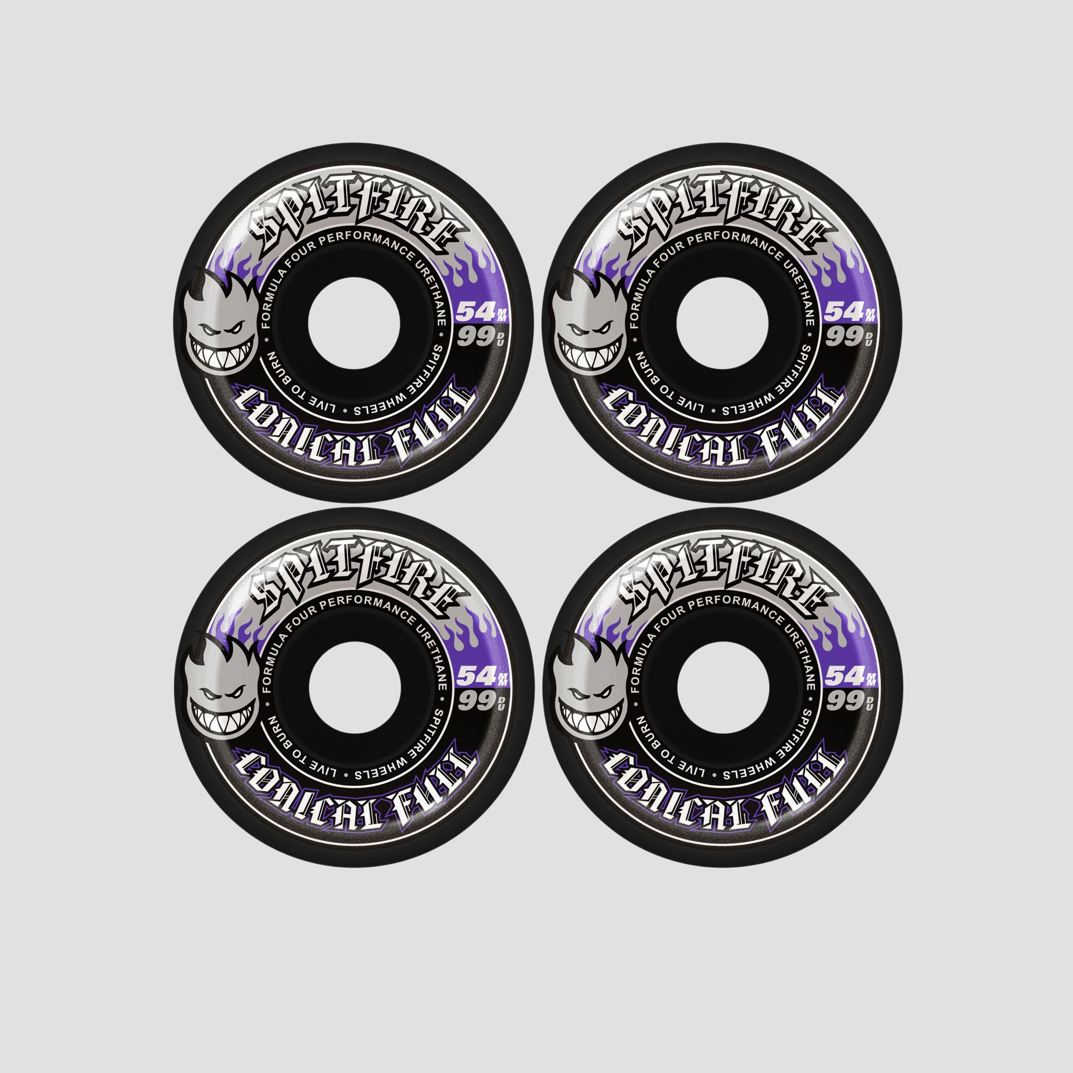 Spitfire 54mm F4 99 Team Color Pack Conical Full Skateboard Wheels Black