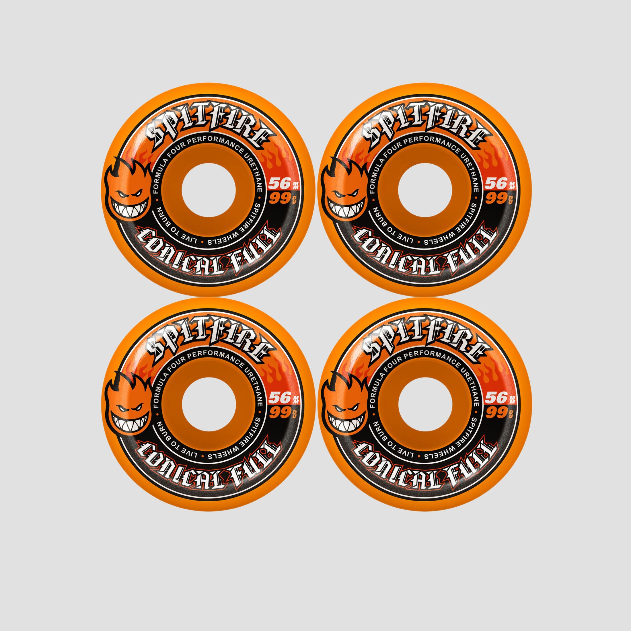 Spitfire 56mm F4 99 Team Color Pack Conical Full Skateboard Wheels Orange