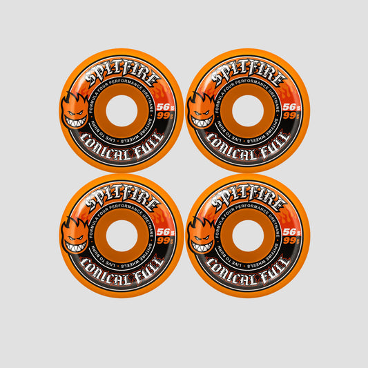 Spitfire 56mm F4 99 Team Color Pack Conical Full Skateboard Wheels Orange