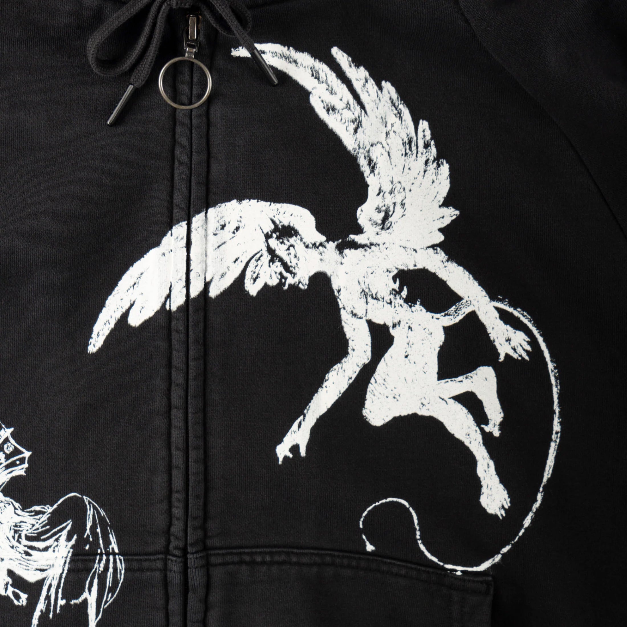 Welcome Duality Cropped Pigment-Dyed Zip Hoodie Black