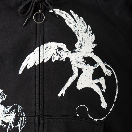 Welcome Duality Cropped Pigment-Dyed Zip Hoodie Black