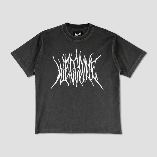 Welcome Screen Shortsleeve Overprint Knit Black / White