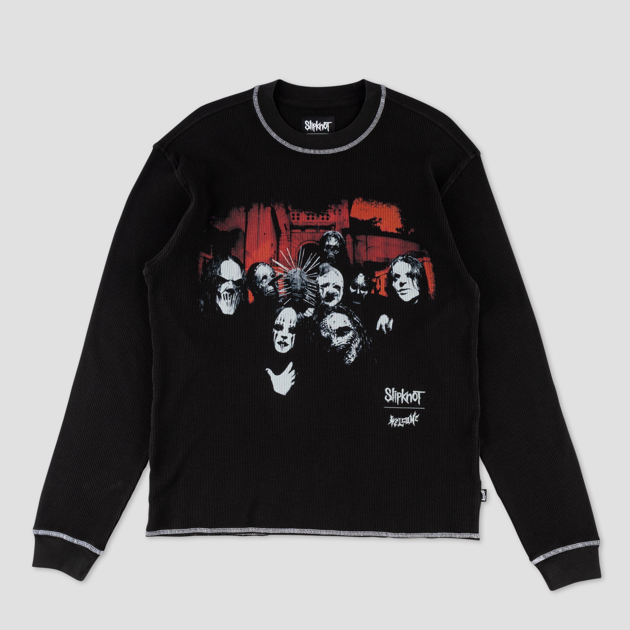 Welcome X Slipknot Mask Contrast Stitch Thermal Longsleeve T-Shirt Black / White