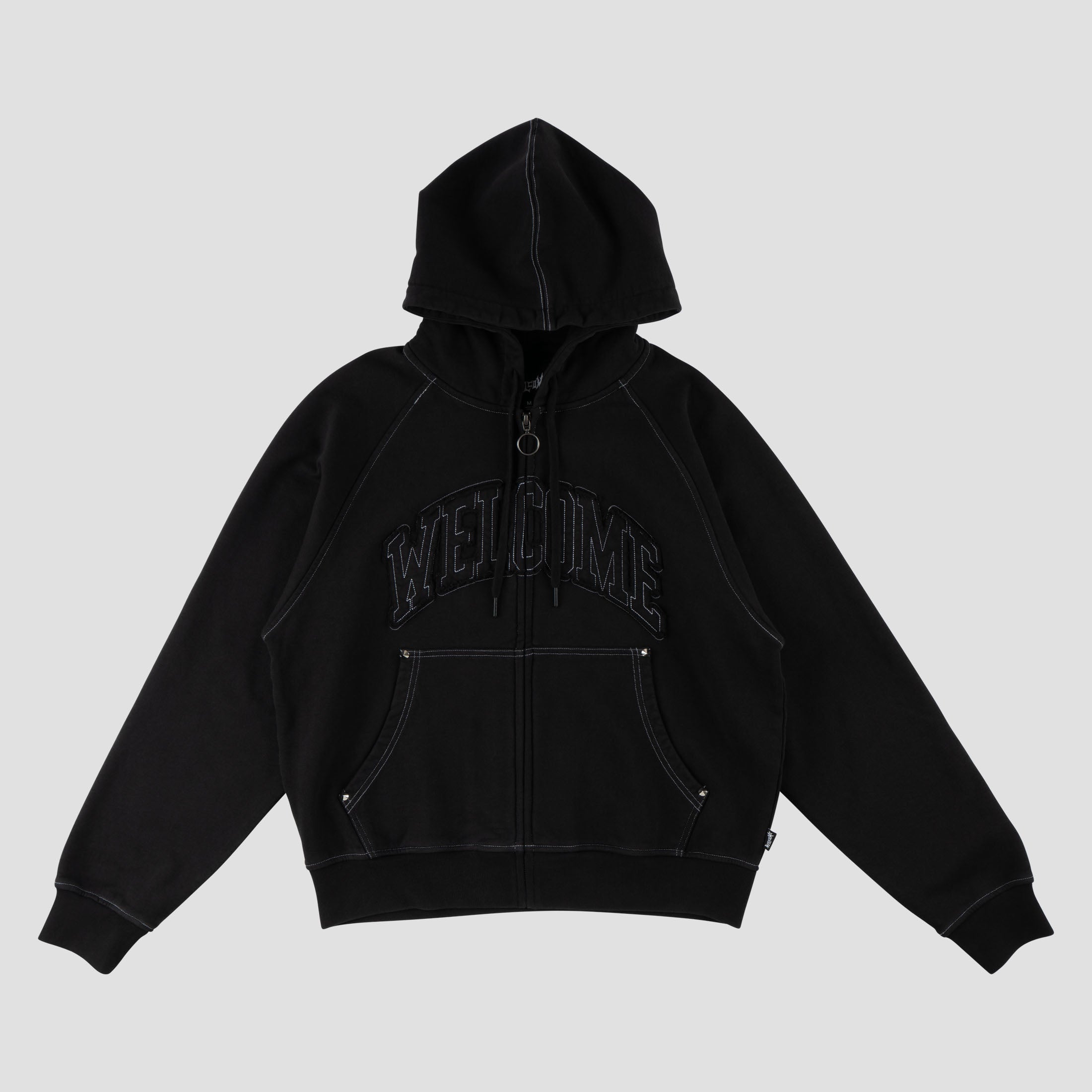 Welcome Kellen Cropped Pigment-Dyed Zip Hood Black / White