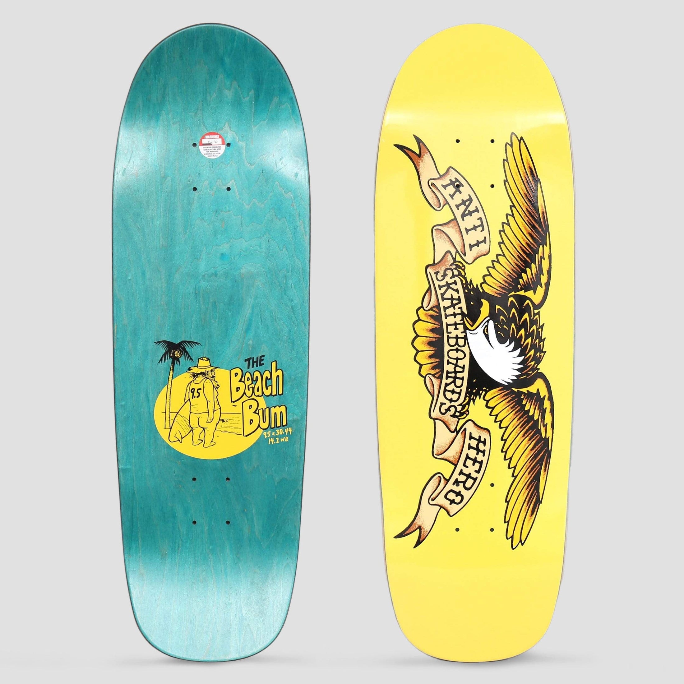 Anti Hero 9.55 Shaped Eagle Beach Bum Skateboard Deck Yellow