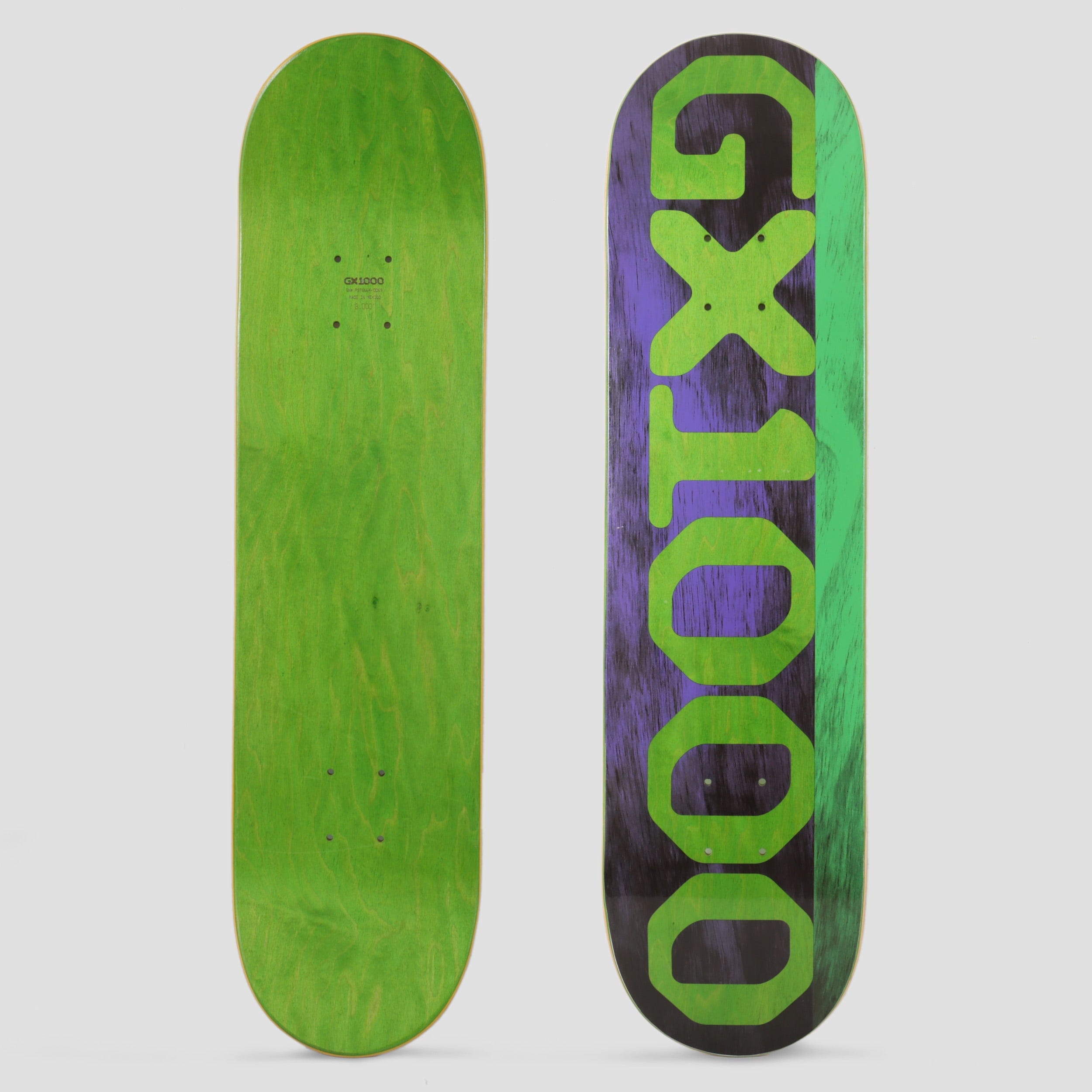 GX1000 8.0 Split Veneer Skateboard Deck Purple / Green Slam City Skates