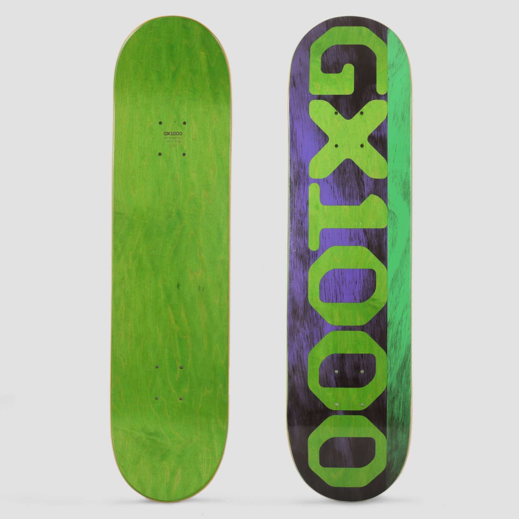 GX1000 8.0 Split Veneer Skateboard Deck Purple / Green