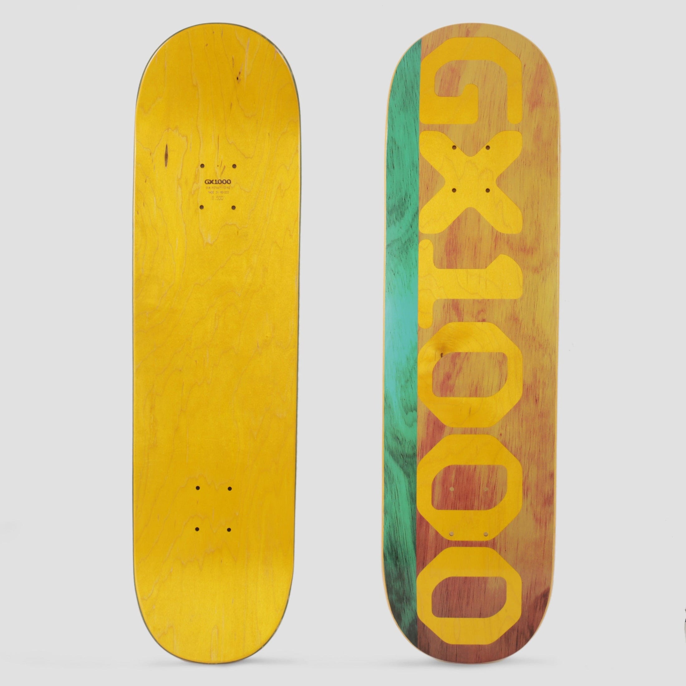 GX1000 8.5 Split Veneer Skateboard Deck Teal / Yellow
