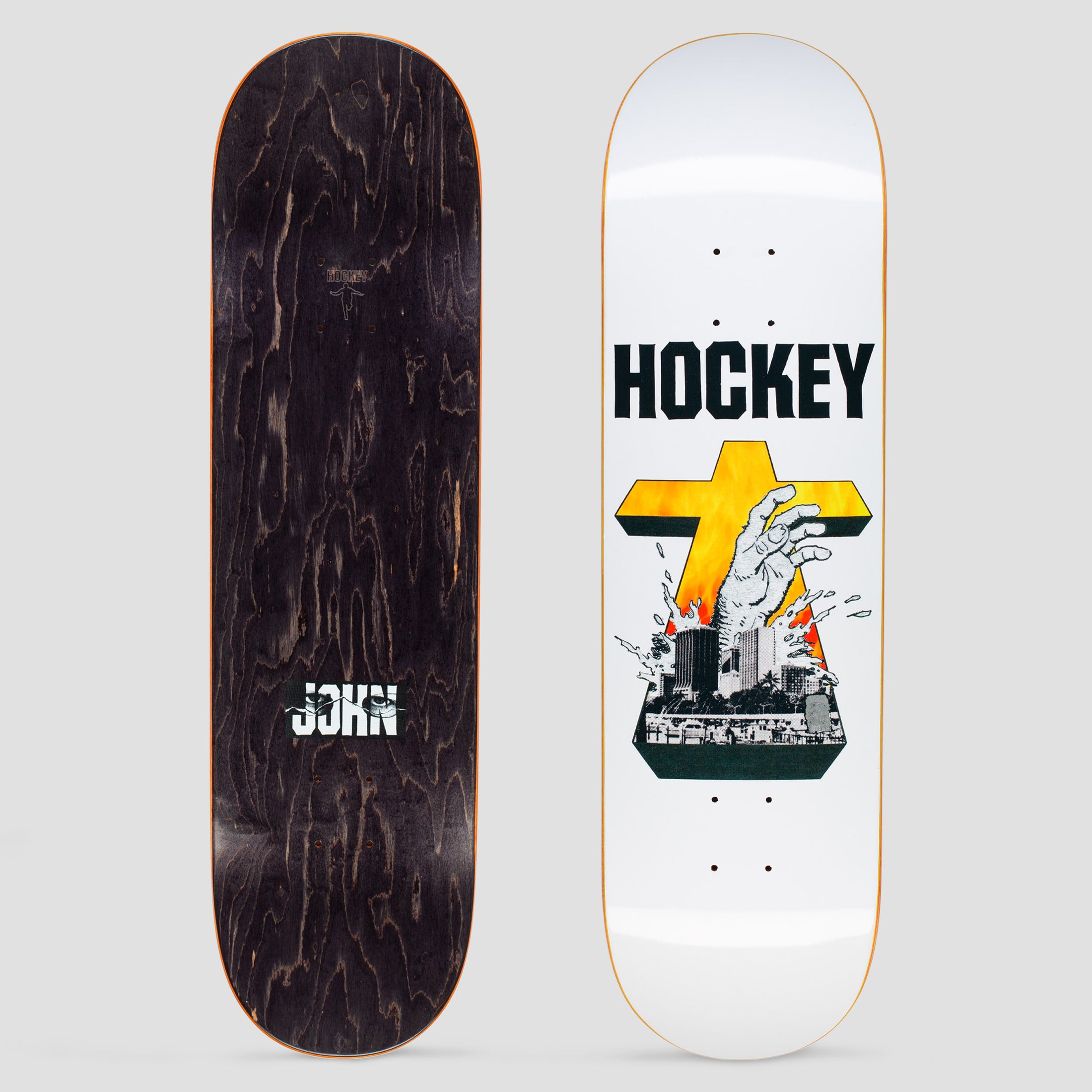 Hockey 8.5 John Fitzgerald Drowning Skateboard Deck White