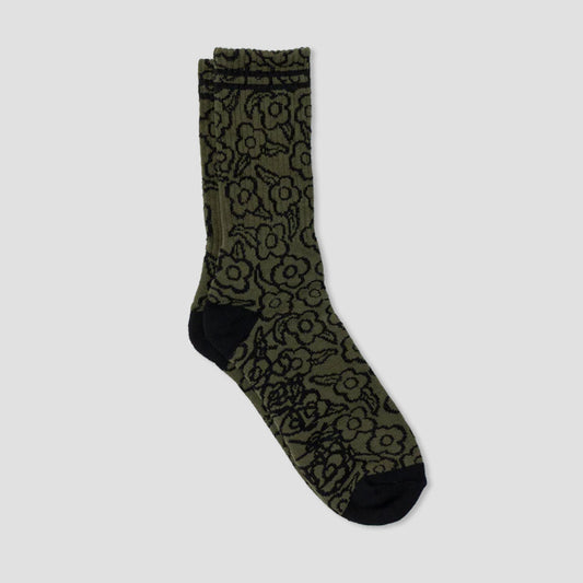 Krooked Multi Flowers Socks Olive / Black