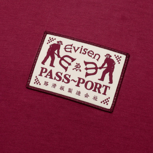 Passport X Evisen Logo Lock Up T-Shirt Burgundy