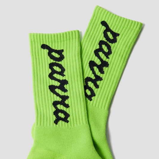 By Parra Lowercase Script Logo Crew Socks Acid Green