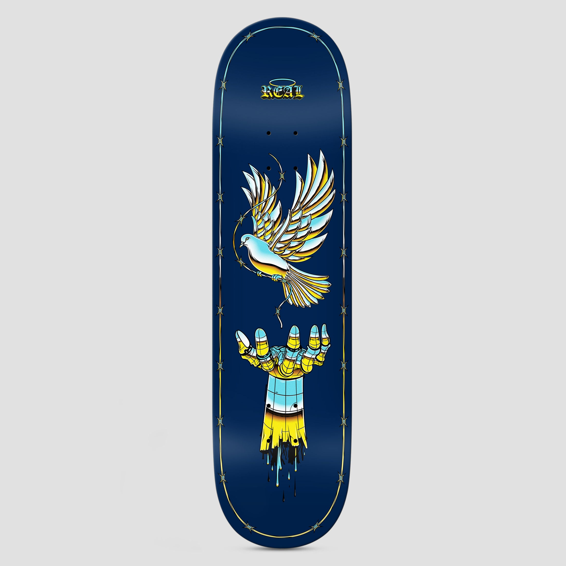 Real 8.5 Team Synthetic Peace Skateboard Deck Dark Blue