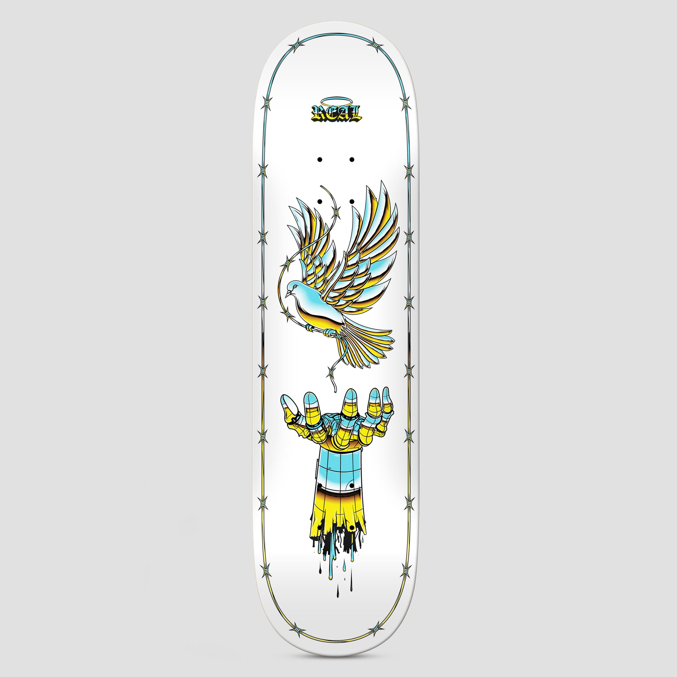 Real 8.25 Team Synthetic Peace Skateboard Deck White