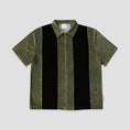 Load image into Gallery viewer, Skateboard Cafe Stripe Full Zip Velour Stripe Shirt Olive / Black
