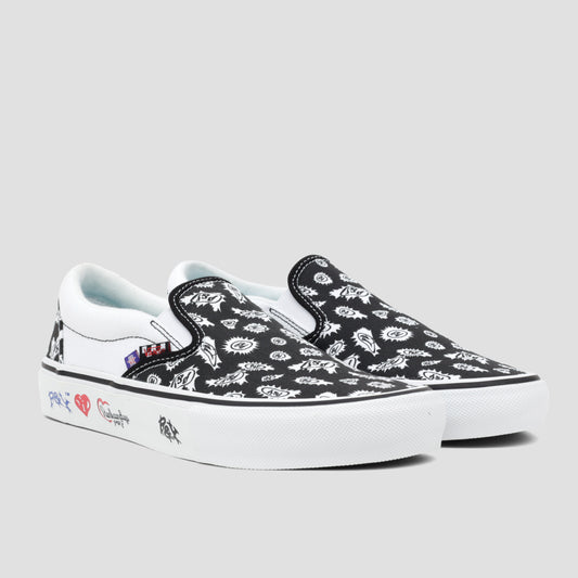 Vans X Punkandyo Skate Slip On Skate Shoes Black / White