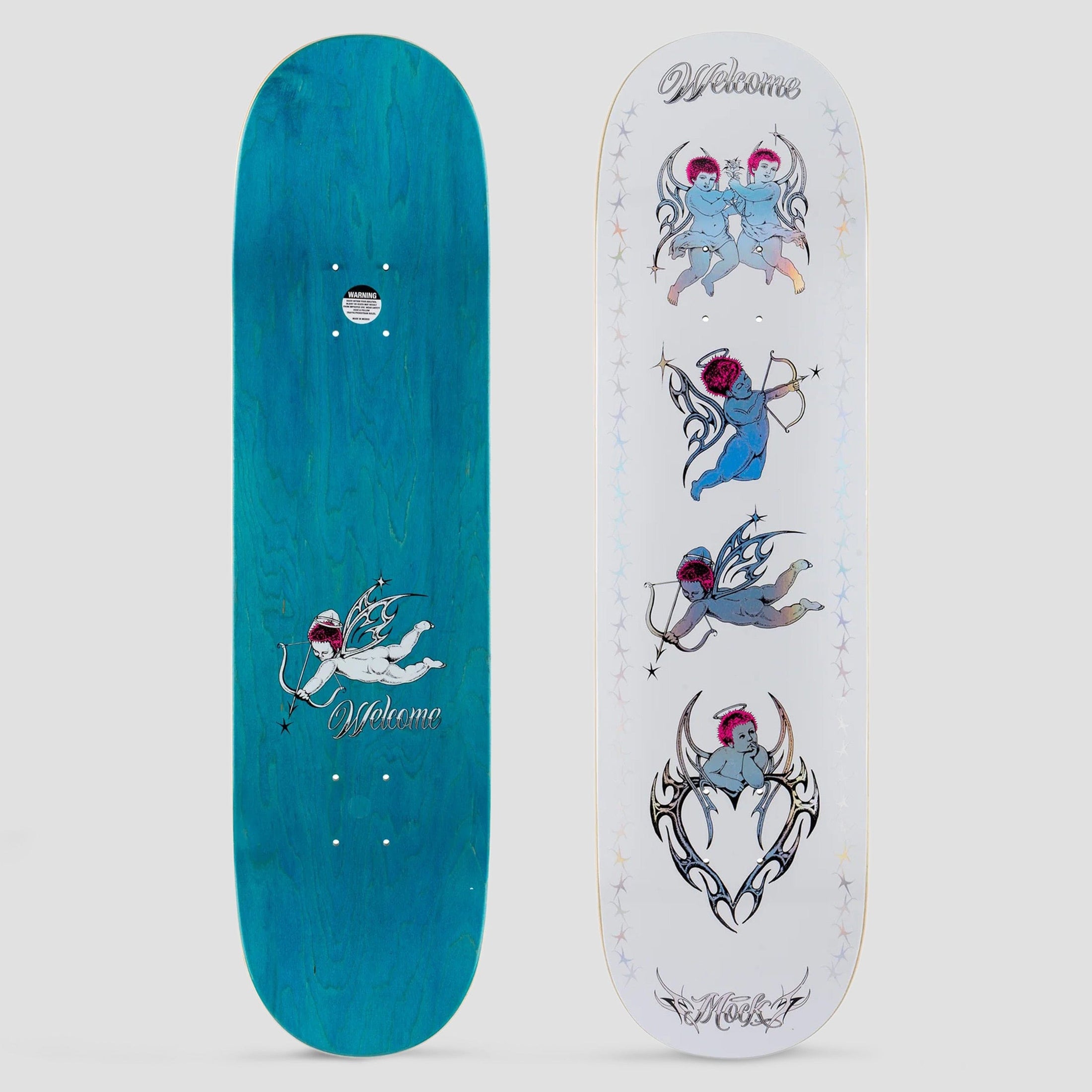 Welcome 8.38 Cherubs Evan Mock Pro Model on Island Skateboard Deck White / Prism Foil