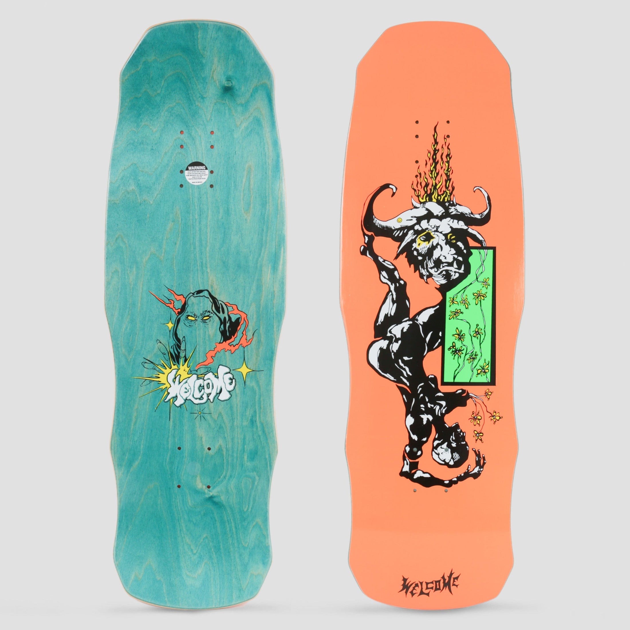 Welcome 9.75 Horny on Dark Lord Skateboard Deck Neon Orange