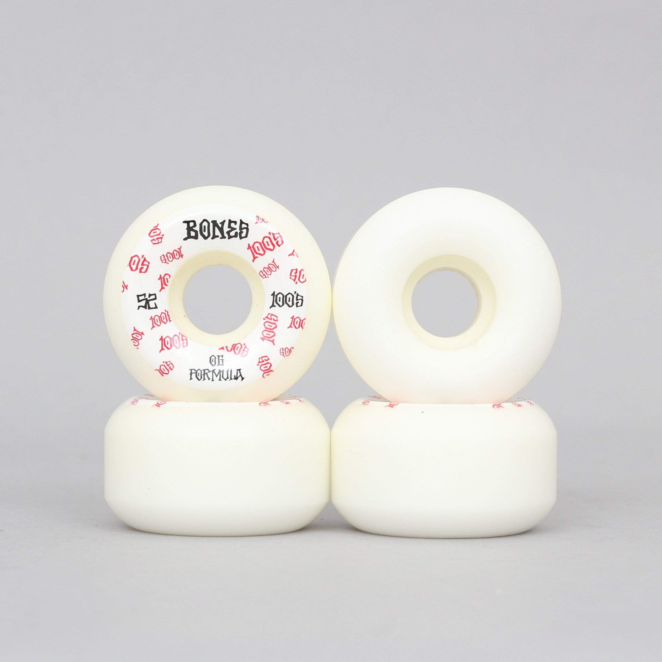 Bones 52mm 100's V5 #3 Sidecut Skateboard Wheels White / Red