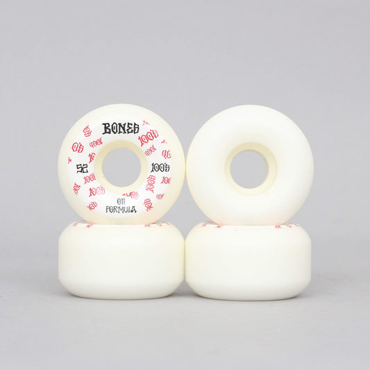 Bones 52mm 100's V5 #3 Sidecut Skateboard Wheels White / Red