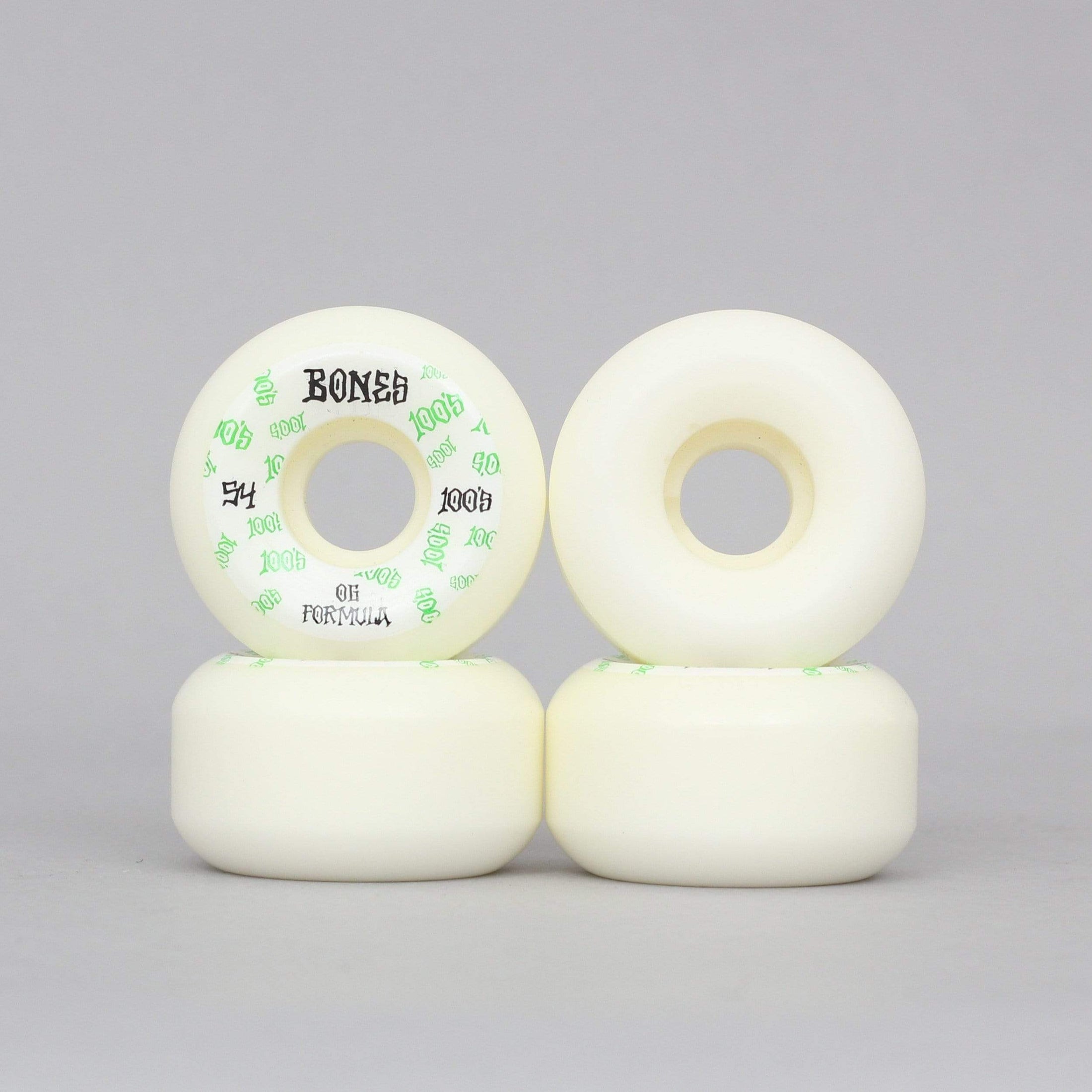 Bones 54mm 100's V5 #3 Sidecut Skateboard Wheels White / Green