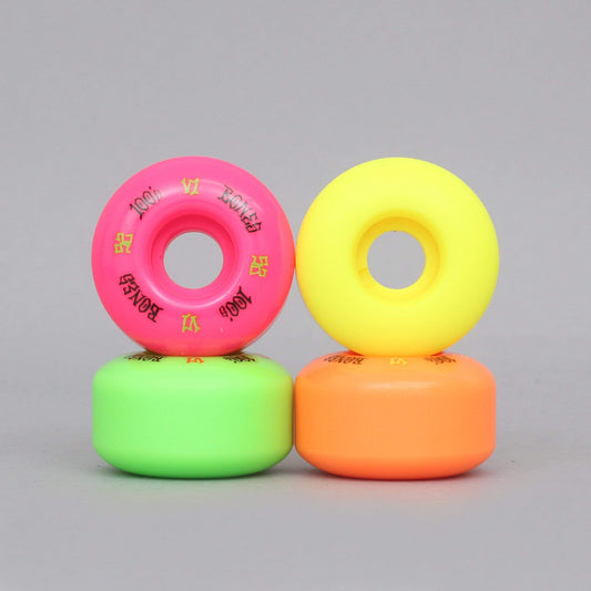 Bones 52mm 100A 100's #4 Party Pack V1 Standard Skateboard Wheels Green / Pink / Yellow / Orange