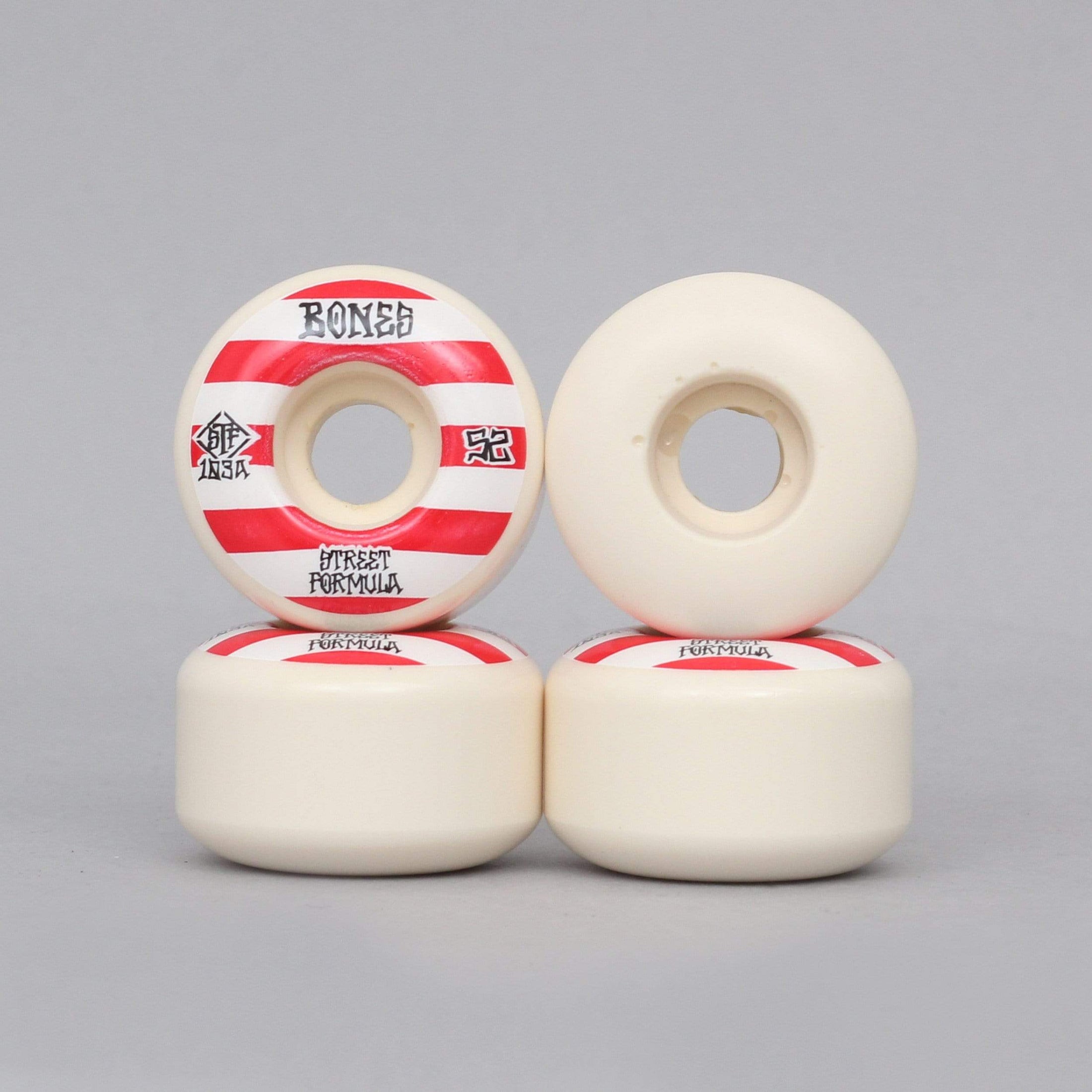 Bones 52mm 103A STF Patterns V4 Wide Skateboard Wheels White / Red