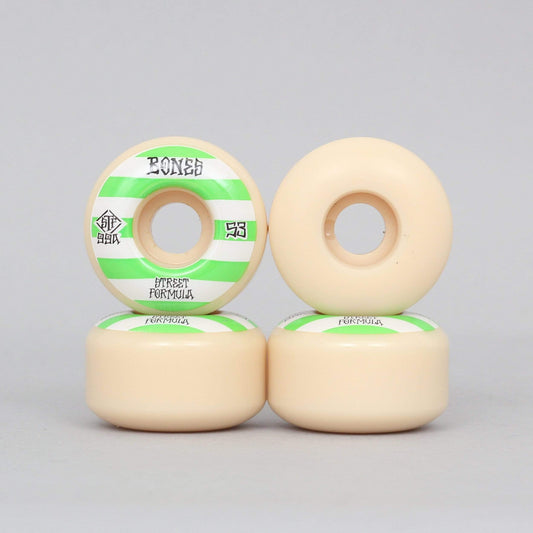 Bones 53mm 99A STF Patterns V4 Wide Skateboard Wheels White / Green