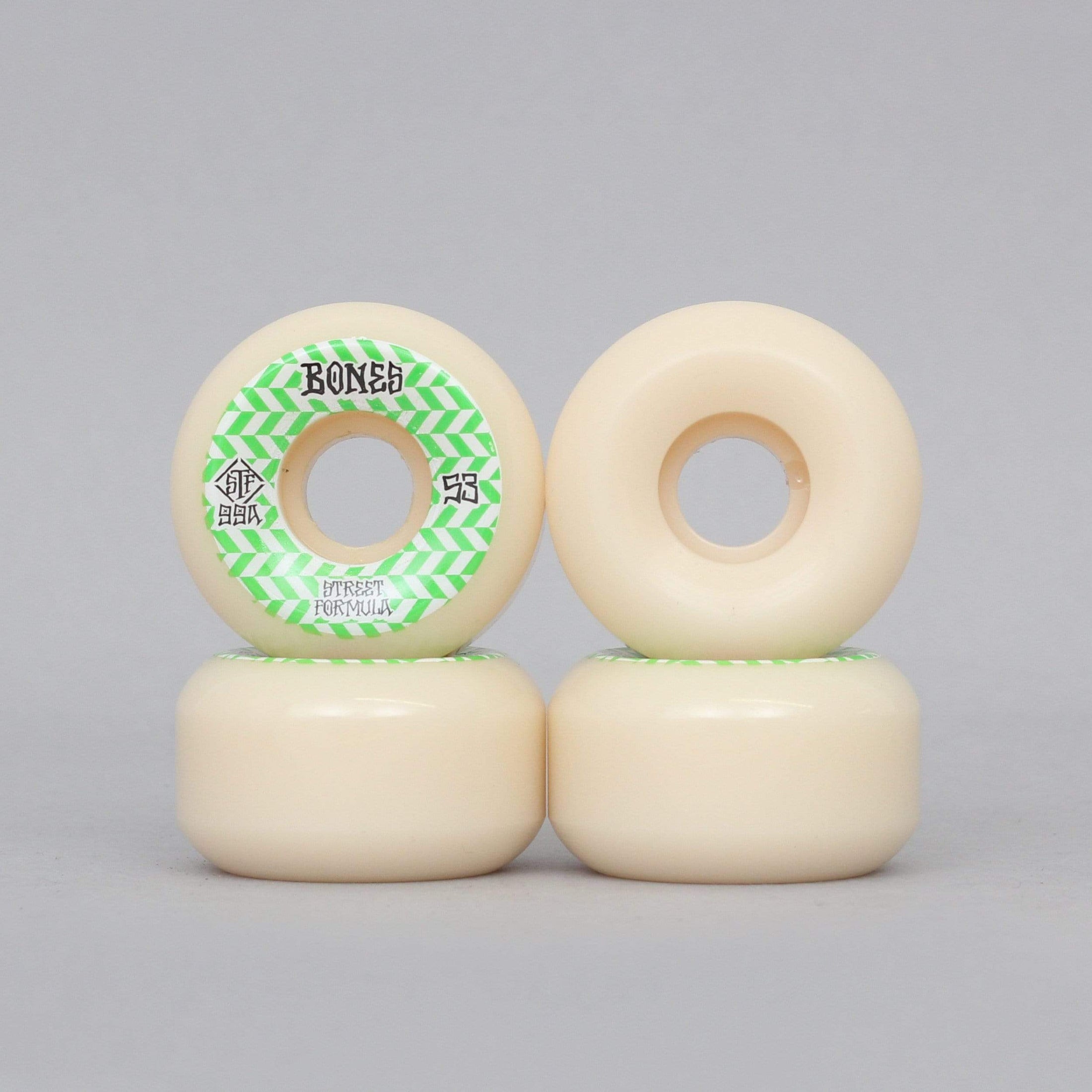 Bones 53mm 99A STF Patterns V5 Sidecut Skateboard Wheels White / Green