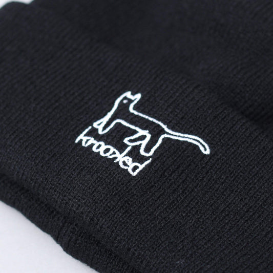 Krooked KR Kat Embroidered Cuff Beanie Black / White