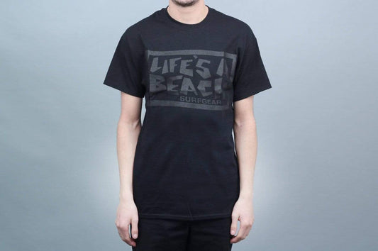 Life's A Beach Chest Logo T-Shirt Black / Black