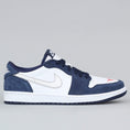 Load image into Gallery viewer, Nike SB Air Jordan 1 Low QS Shoes Midnight Navy / Metallic Silver

