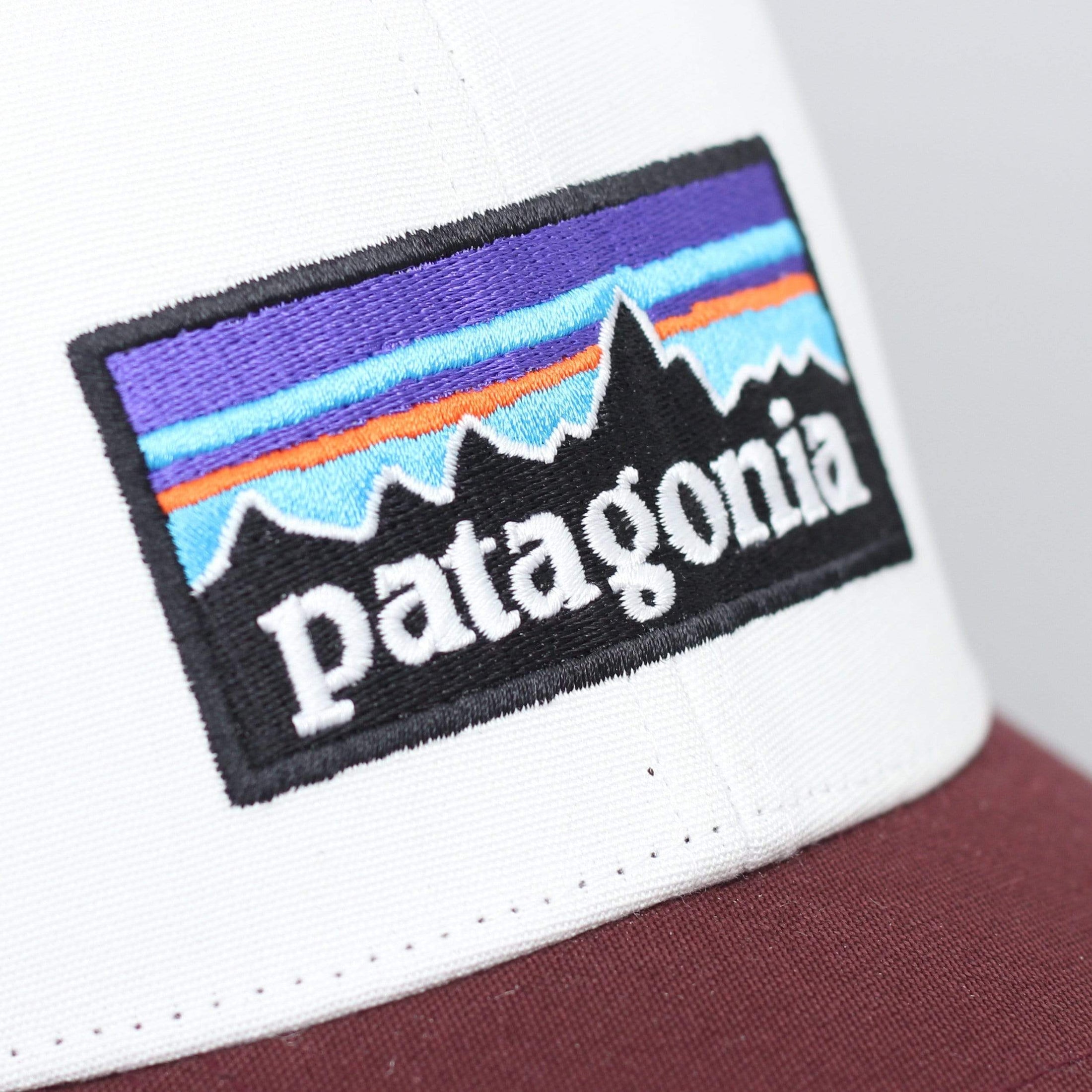 Patagonia P-6 Logo Lo Pro Trucker Cap White W / Dark Ruby