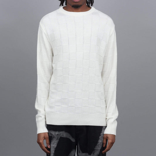 Pop Trading Check Panel Knit Crew Off White
